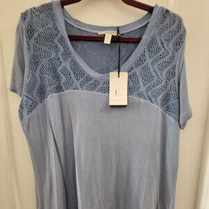 NWT Jane + Delancey Blue Lace Yoke V-Neck Top - Size XL